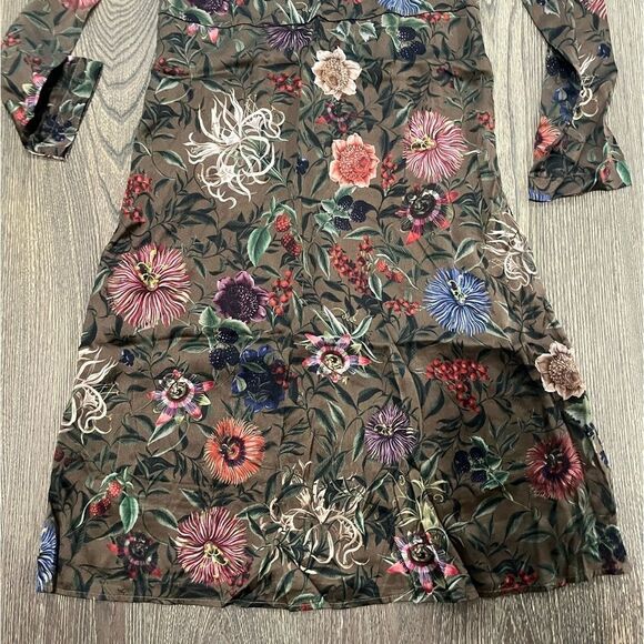 Momoni Midi Dress Long Sleeve Silk Blend Floral Print Tan Multicolor Size 40 - Picture 2 of 10